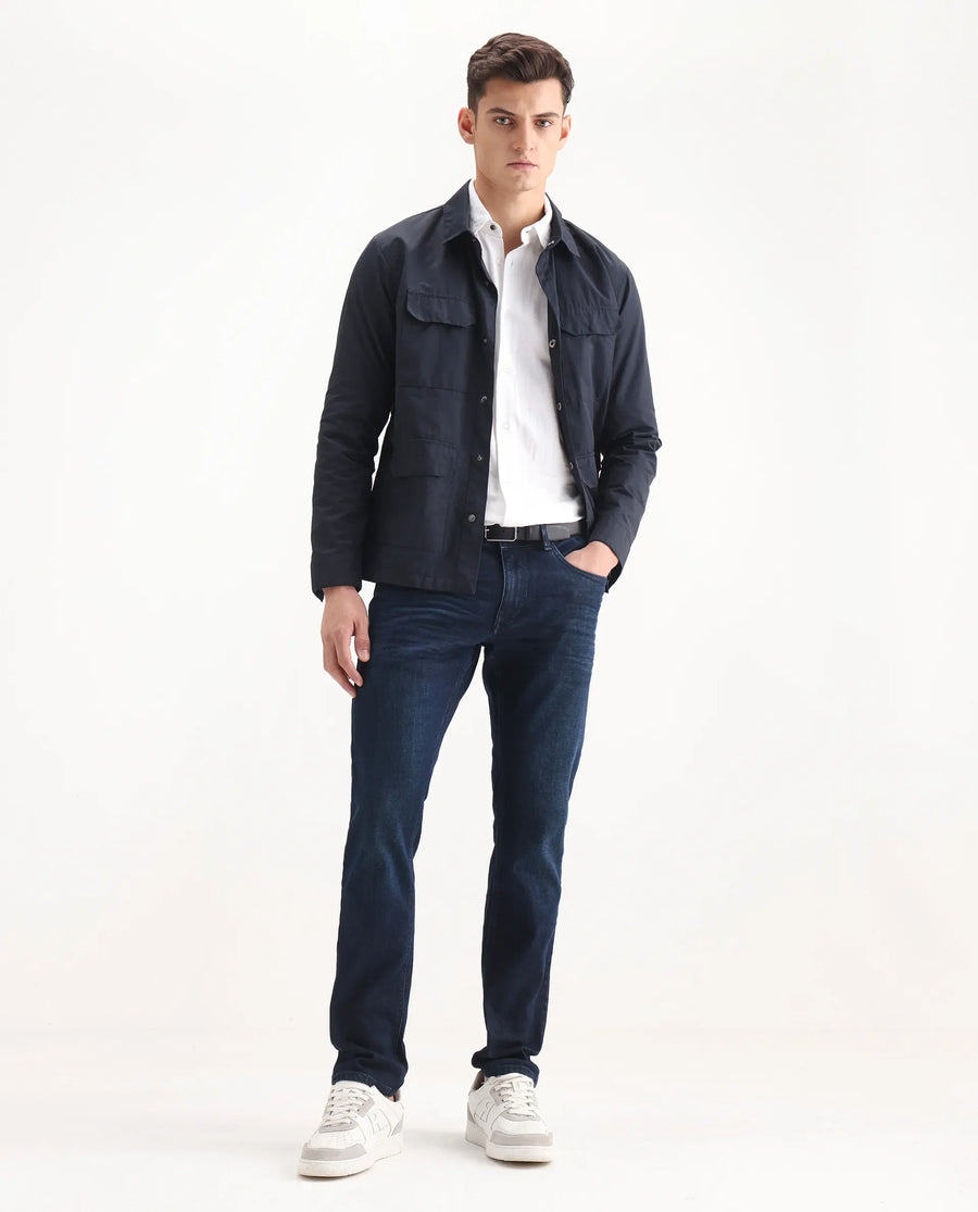 Rare Rabbit Men's Digo Dark Navy Cotton Blend Plain Hawk Slim Fit Jeans