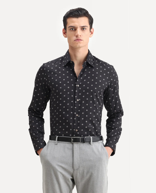 Rare Rabbit Men's Dimp Black Cotton Floral Print Regular Fit Full Sleeve Collared Shirt