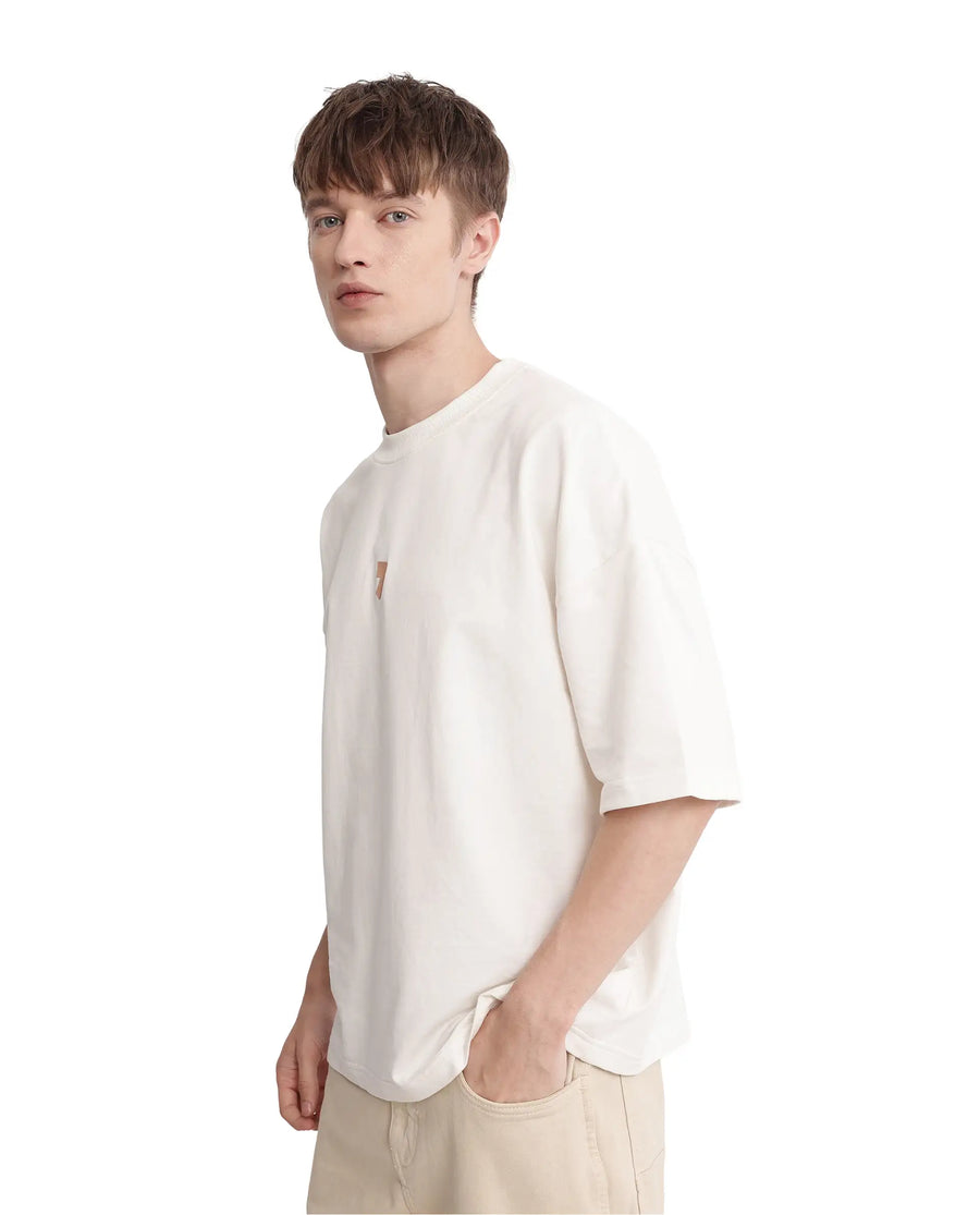 Rare Rabbit Men's Diner Off White Cotton Graphic Print Oversized Fit Half Sleeve Crew Neck T-Shirt