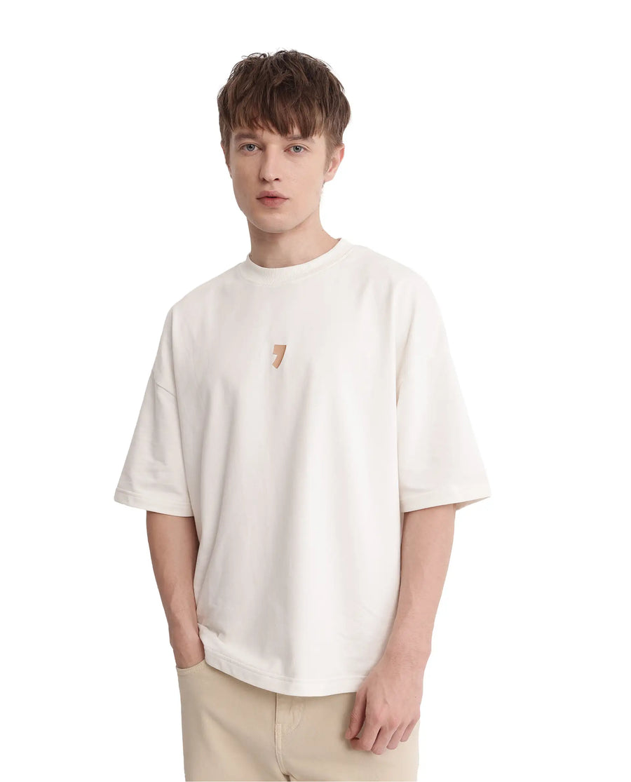 Rare Rabbit Men's Diner Off White Cotton Graphic Print Oversized Fit Half Sleeve Crew Neck T-Shirt