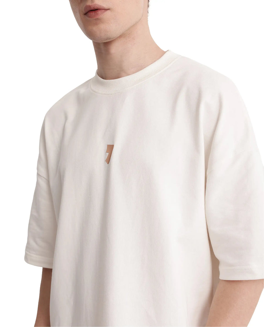 Rare Rabbit Men's Diner Off White Cotton Graphic Print Oversized Fit Half Sleeve Crew Neck T-Shirt