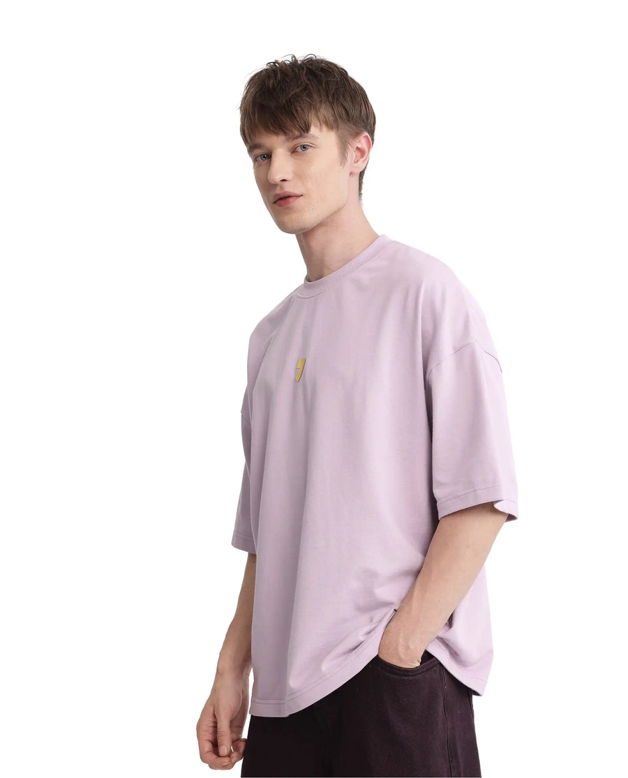 Rare Rabbit Men's Diner Pastel Purple Cotton Graphic Print Oversized Fit Half Sleeve Crew Neck T-Shirt