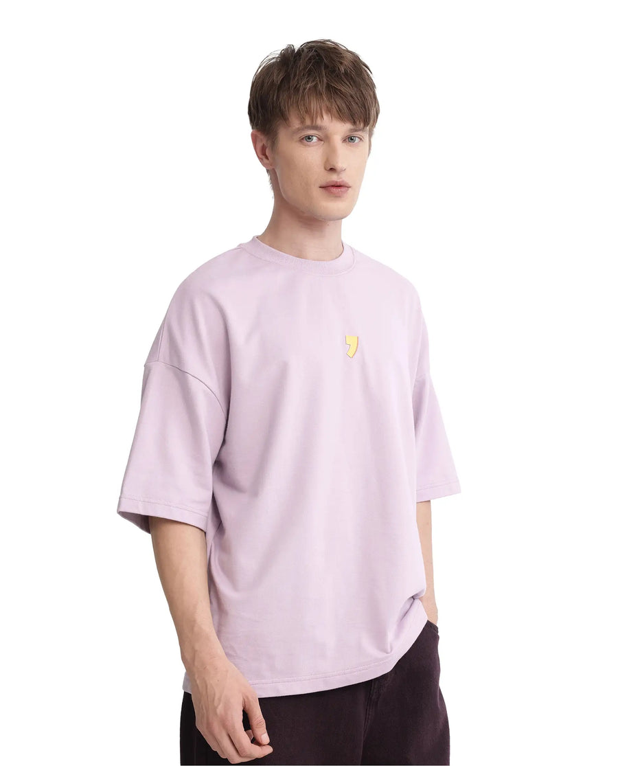 Rare Rabbit Men's Diner Pastel Purple Cotton Graphic Print Oversized Fit Half Sleeve Crew Neck T-Shirt