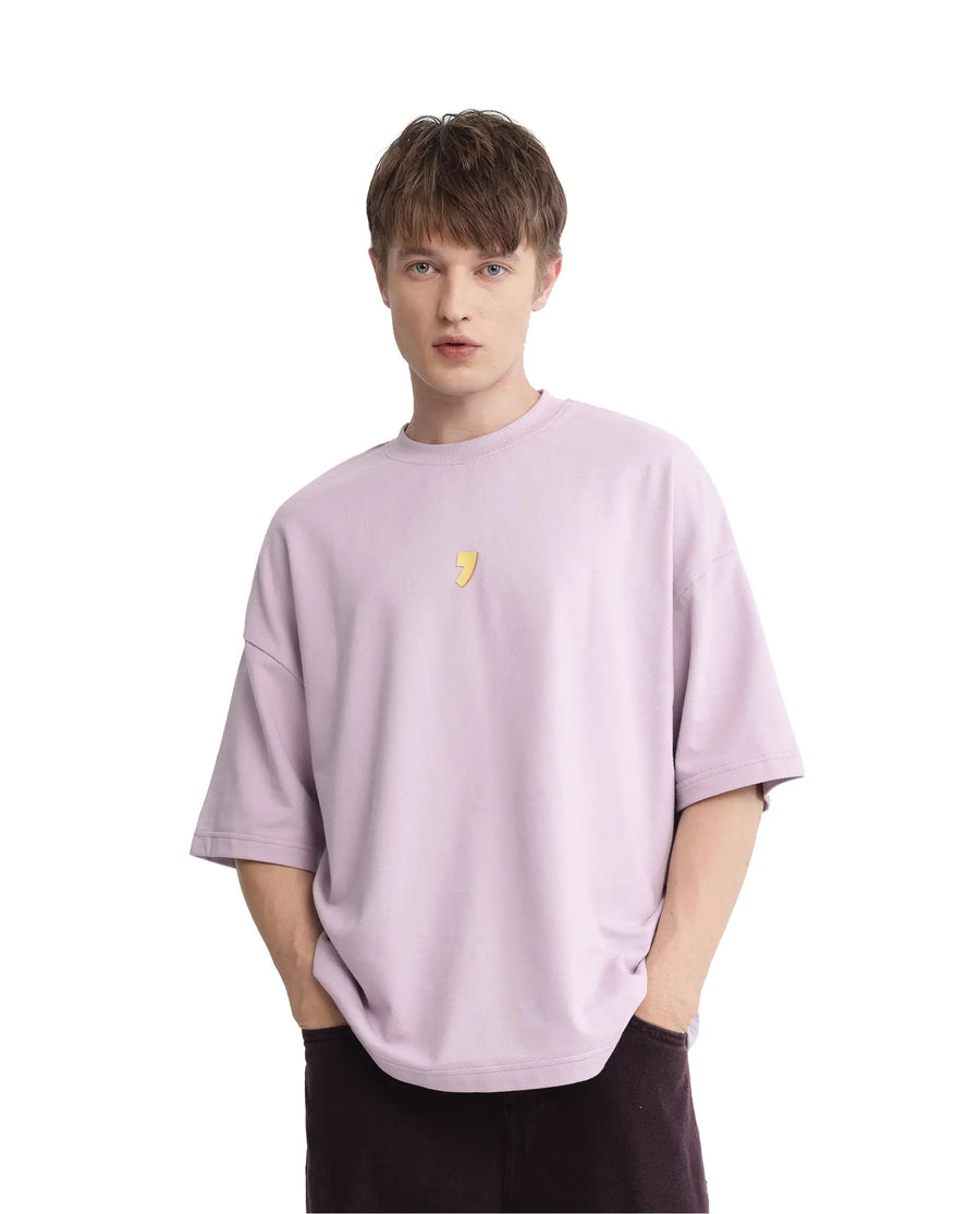 Rare Rabbit Men's Diner Pastel Purple Cotton Graphic Print Oversized Fit Half Sleeve Crew Neck T-Shirt
