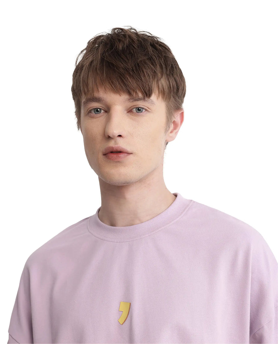 Rare Rabbit Men's Diner Pastel Purple Cotton Graphic Print Oversized Fit Half Sleeve Crew Neck T-Shirt