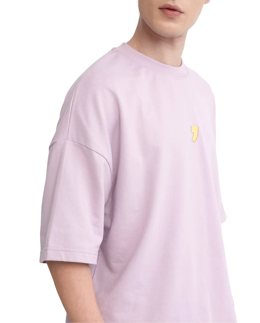 Rare Rabbit Men's Diner Pastel Purple Cotton Graphic Print Oversized Fit Half Sleeve Crew Neck T-Shirt
