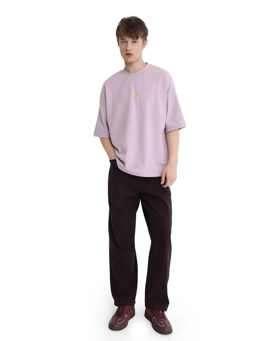 Rare Rabbit Men's Diner Pastel Purple Cotton Graphic Print Oversized Fit Half Sleeve Crew Neck T-Shirt