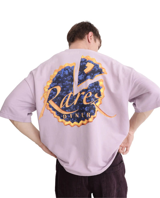 Rare Rabbit Men's Diner Pastel Purple Cotton Graphic Print Oversized Fit Half Sleeve Crew Neck T-Shirt