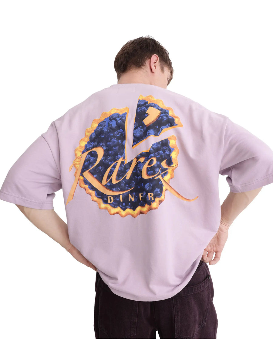 Rare Rabbit Men's Diner Pastel Purple Cotton Graphic Print Oversized Fit Half Sleeve Crew Neck T-Shirt