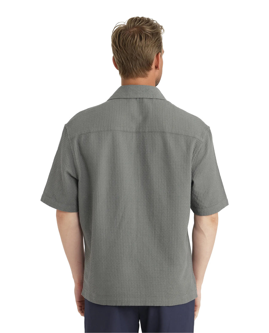 Rare Rabbit Men's Dira Dark Green Cotton Textured Boxy Fit Half Sleeve Collared Shirt
