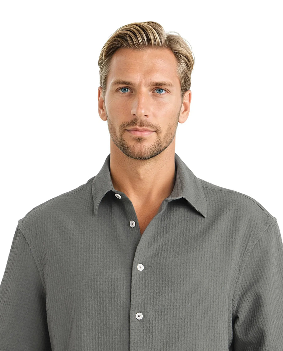 Rare Rabbit Men's Dira Dark Green Cotton Textured Boxy Fit Half Sleeve Collared Shirt