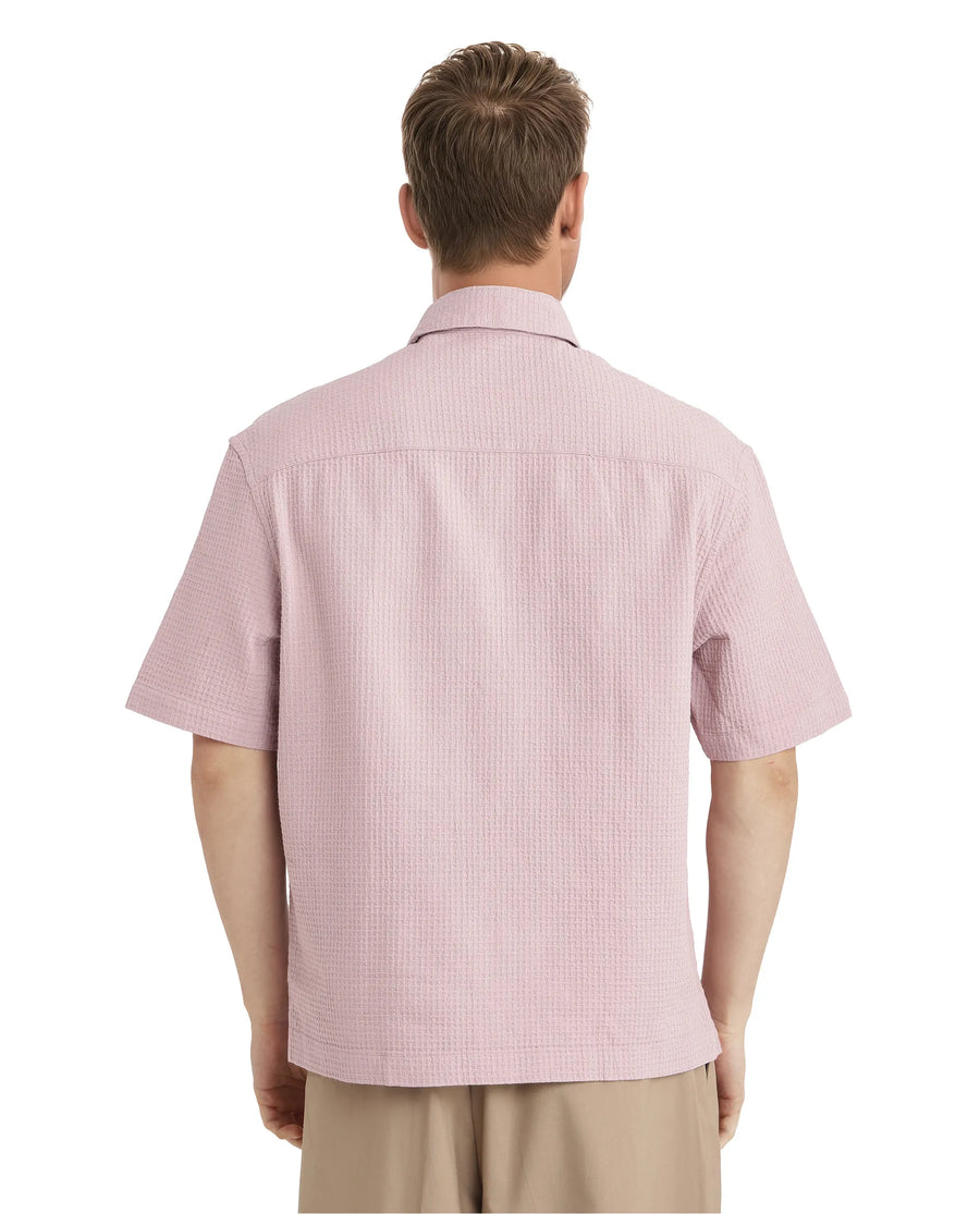 Rare Rabbit Men's Dira Dusky Pink Cotton Textured Regular Fit Half Sleeve Collared Shirt