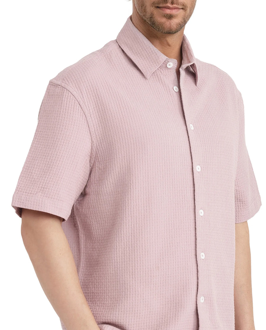 Rare Rabbit Men's Dira Dusky Pink Cotton Textured Regular Fit Half Sleeve Collared Shirt