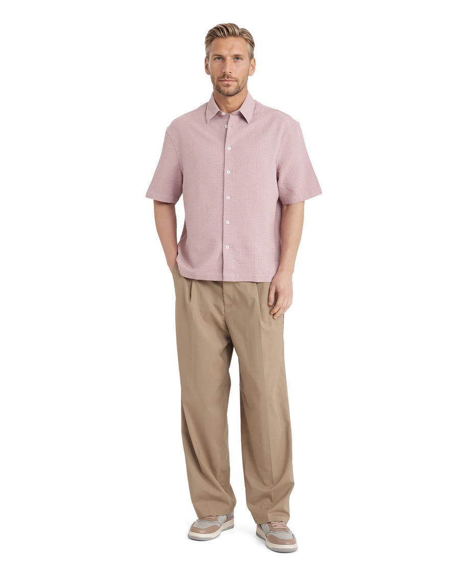 Rare Rabbit Men's Dira Dusky Pink Cotton Textured Regular Fit Half Sleeve Collared Shirt