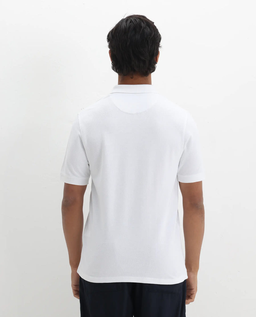 Rare Rabbit Men's Dive White Cotton Embroidered Regular Fit Half Sleeve Polo