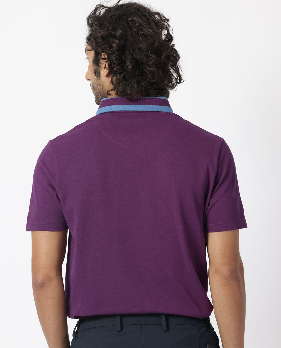 Rare Rabbit Men's Divide Dark Maroon Cotton Plain Regular Fit Half Sleeve Polo