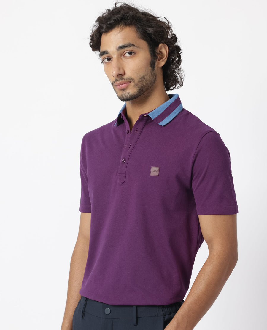 Rare Rabbit Men's Divide Dark Maroon Cotton Plain Regular Fit Half Sleeve Polo