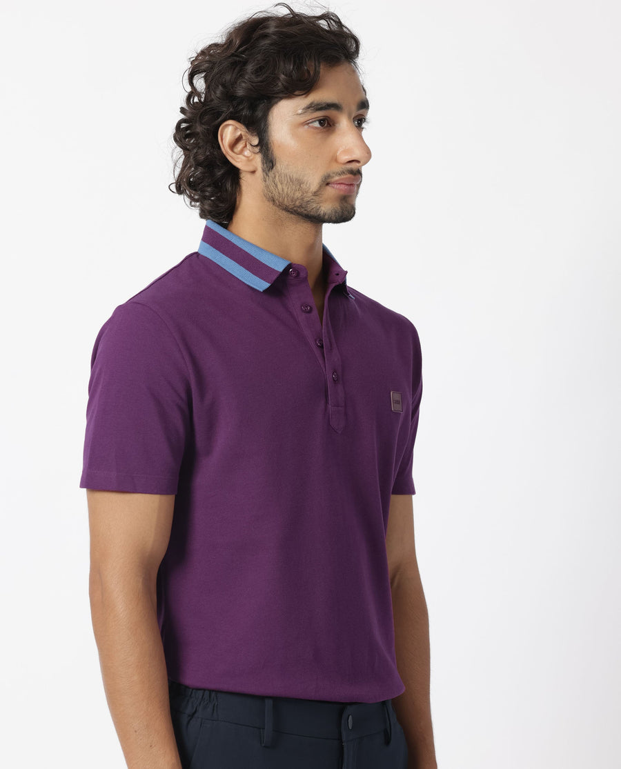 Rare Rabbit Men's Divide Dark Maroon Cotton Plain Regular Fit Half Sleeve Polo