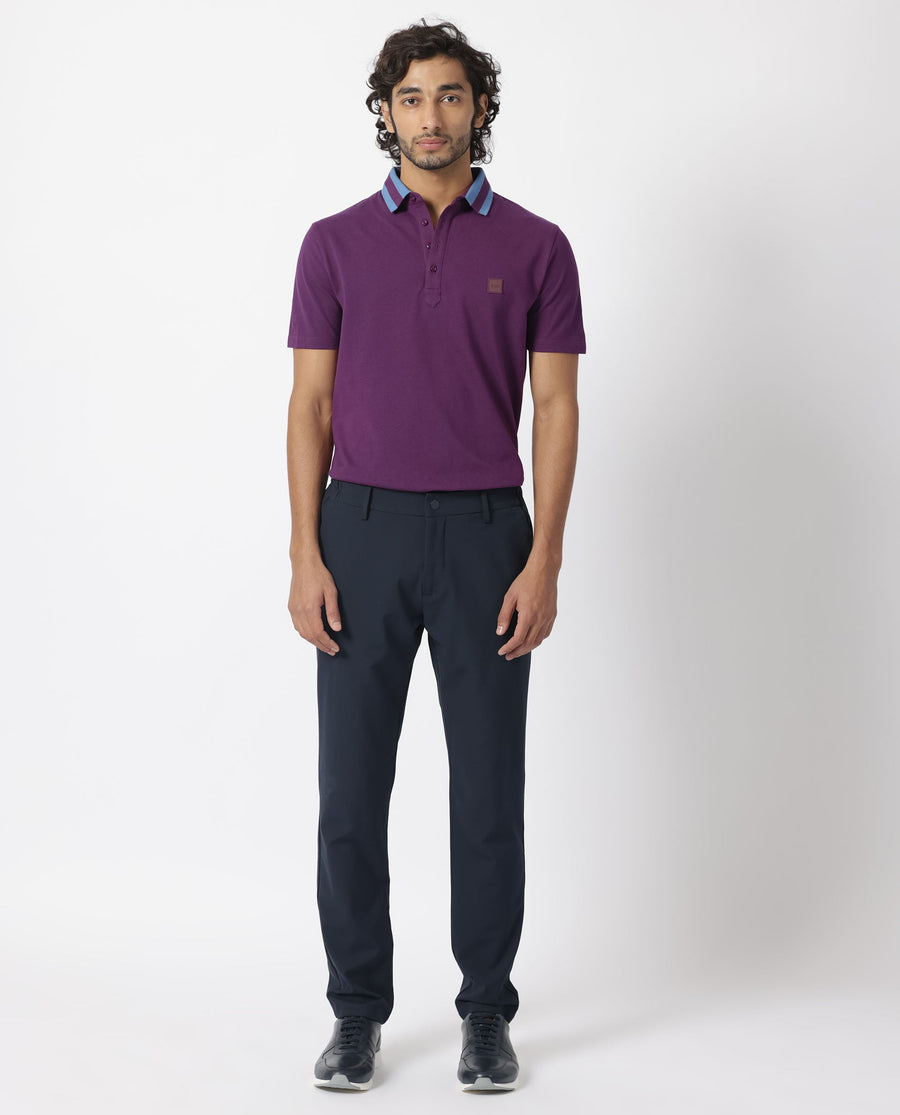 Rare Rabbit Men's Divide Dark Maroon Cotton Plain Regular Fit Half Sleeve Polo