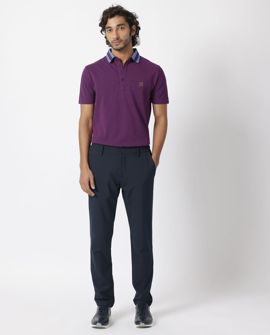 Rare Rabbit Men's Divide Dark Maroon Cotton Plain Regular Fit Half Sleeve Polo