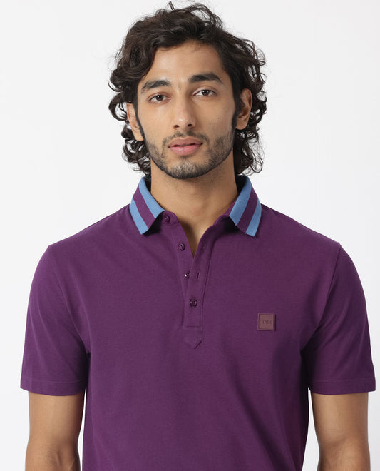 Rare Rabbit Men's Divide Dark Maroon Cotton Plain Regular Fit Half Sleeve Polo