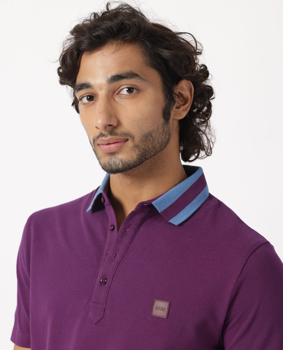 Rare Rabbit Men's Divide Dark Maroon Cotton Plain Regular Fit Half Sleeve Polo