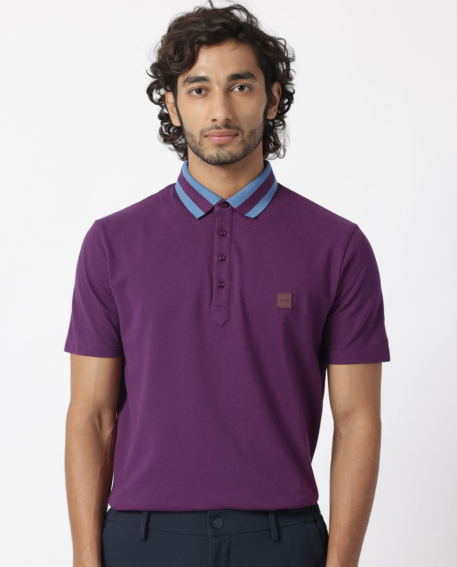 Rare Rabbit Men's Divide Dark Maroon Cotton Plain Regular Fit Half Sleeve Polo