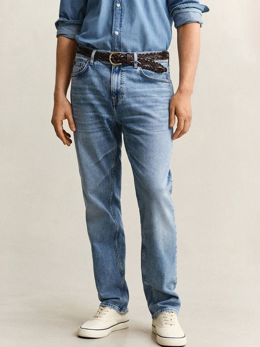 Gant Men Blue Solid Stretchable Regular Fit Jeans