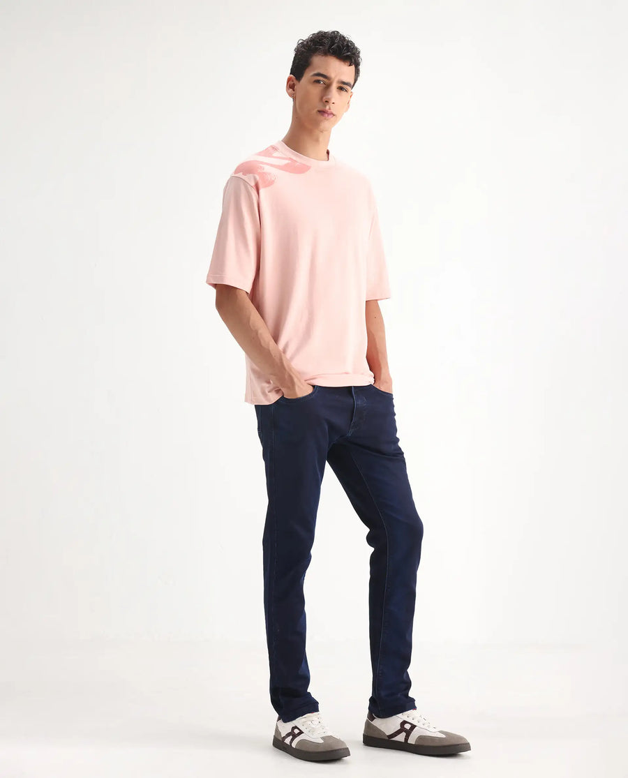 Rare Rabbit Men's Dobe Dark Blue Cotton Plain Hawk Slim Fit Jeans