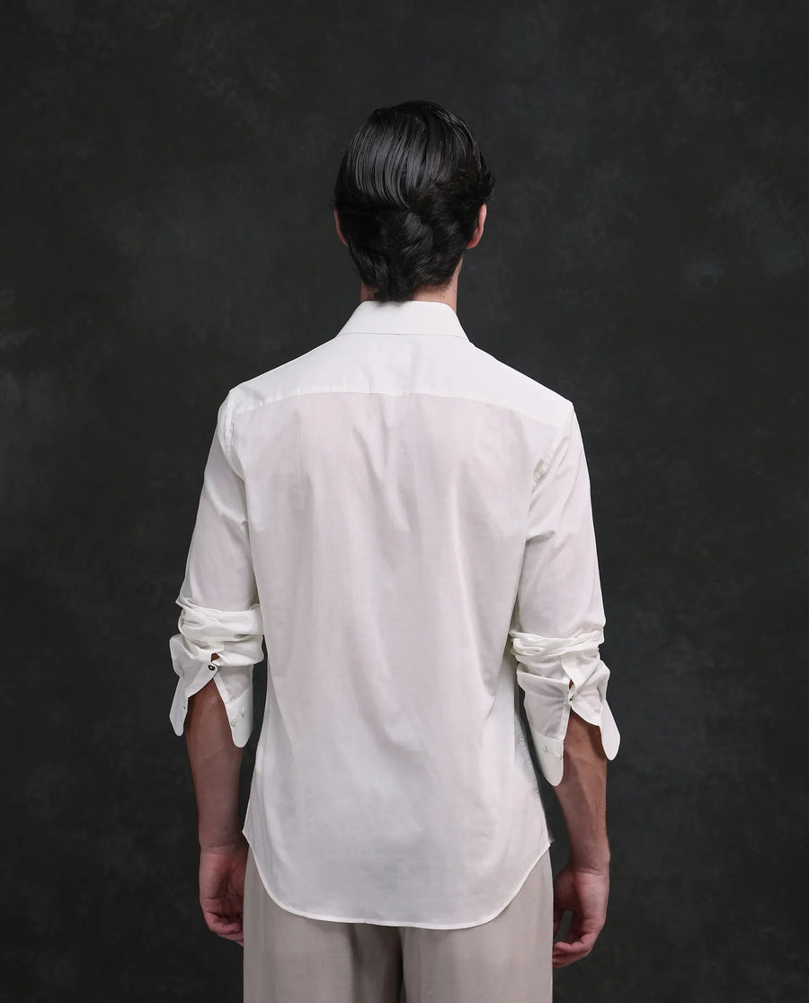 Rare Rabbit Men's Dori White Cotton Fabric Full Sleeves Collared Neck Button Closure Embroidered Shirt