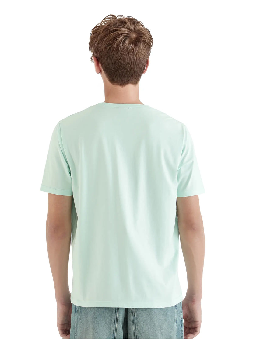 Rare Rabbit Men's Dorl Light Blue Cotton Blend Graphic Print Regular Fit Half Sleeve Crew Neck T-Shirt