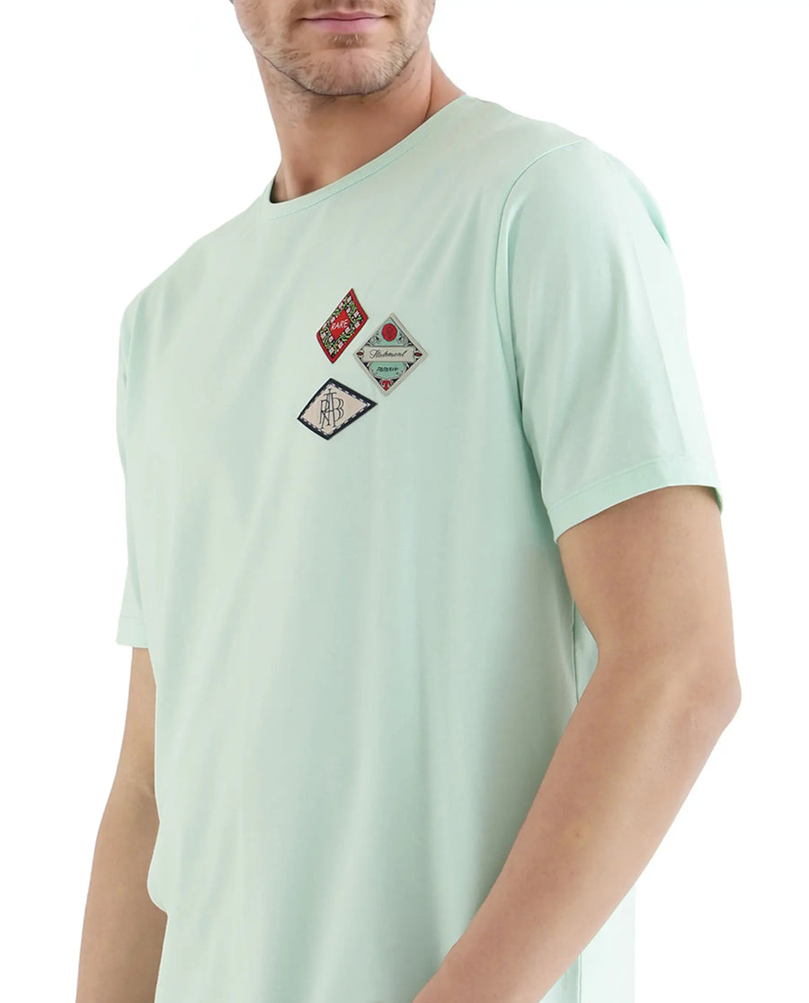 Rare Rabbit Men's Dorl Light Blue Cotton Blend Graphic Print Regular Fit Half Sleeve Crew Neck T-Shirt