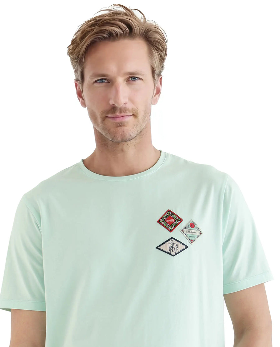Rare Rabbit Men's Dorl Light Blue Cotton Blend Graphic Print Regular Fit Half Sleeve Crew Neck T-Shirt