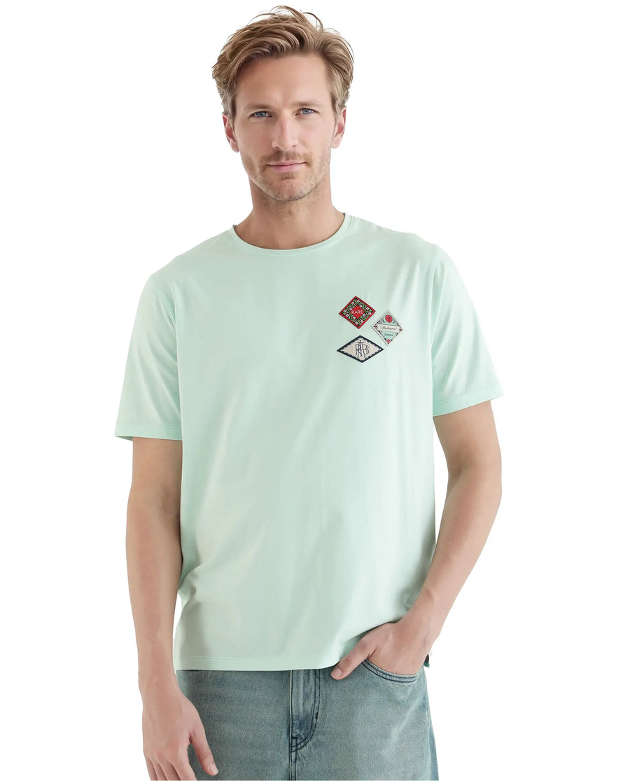 Rare Rabbit Men's Dorl Light Blue Cotton Blend Graphic Print Regular Fit Half Sleeve Crew Neck T-Shirt
