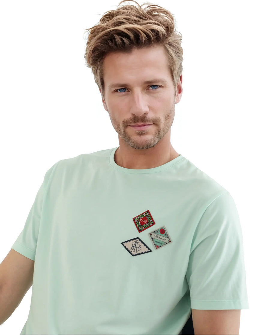 Rare Rabbit Men's Dorl Light Blue Cotton Blend Graphic Print Regular Fit Half Sleeve Crew Neck T-Shirt