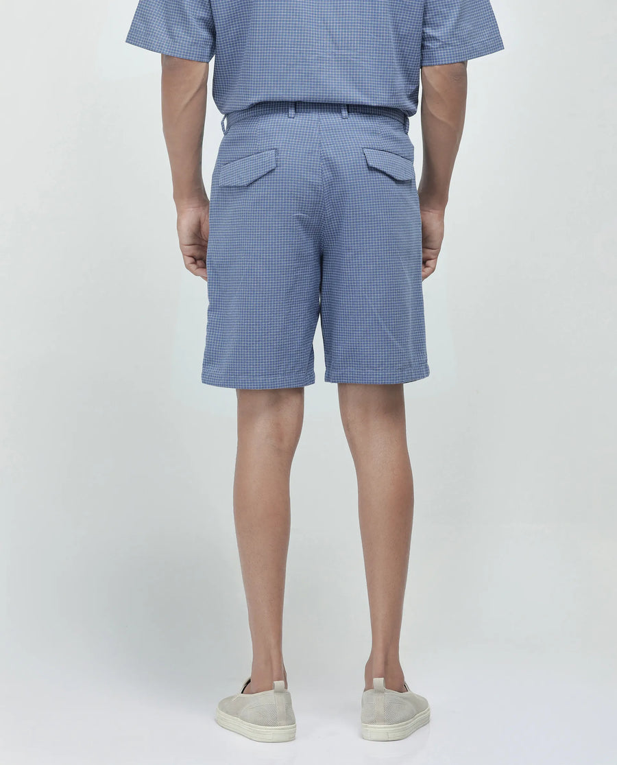 Rare Rabbit Men's Dorn Blue Cotton Checked Print Relaxed Fit Shorts