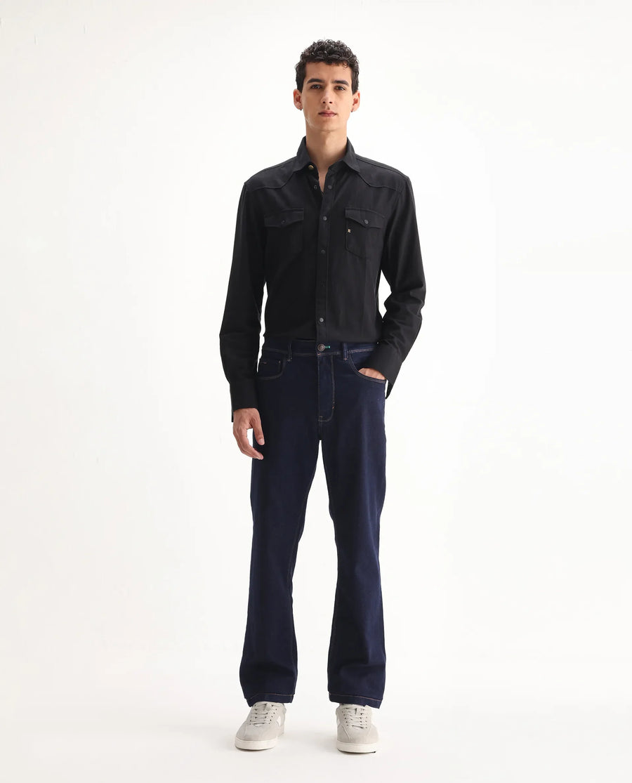 Rare Rabbit Men's Doros Navy Cotton Blend Plain Morris Regular Fit Jeans