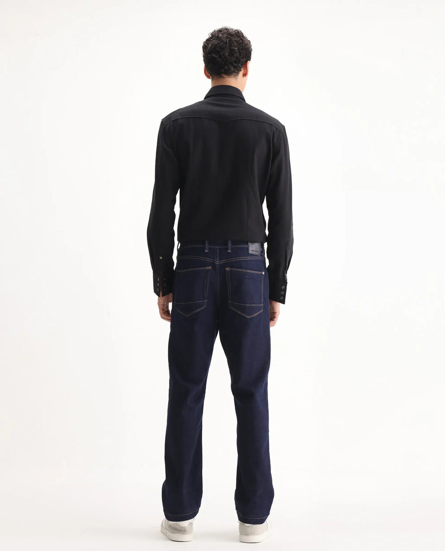 Rare Rabbit Men's Doros Navy Cotton Blend Plain Morris Regular Fit Jeans