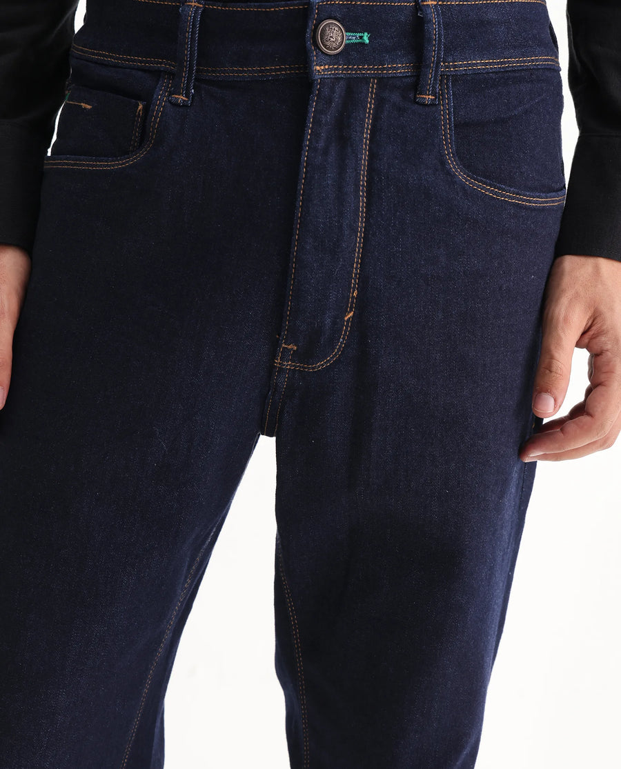 Rare Rabbit Men's Doros Navy Cotton Blend Plain Morris Regular Fit Jeans