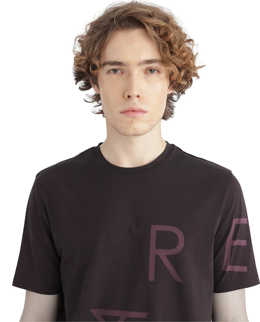 Rare Rabbit Men's Drax Dark Brown Cotton Blend Graphic Print Regular Fit Half Sleeve Crew Neck T-Shirt