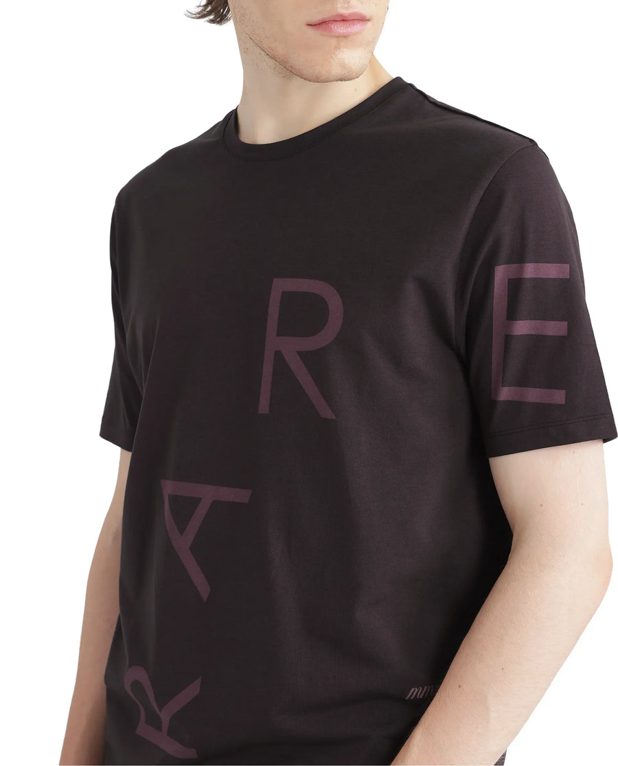 Rare Rabbit Men's Drax Dark Brown Cotton Blend Graphic Print Regular Fit Half Sleeve Crew Neck T-Shirt