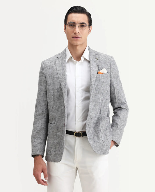 Rare Rabbit Men's Drew Grey Polyester Plain Tailored Fit Full Sleeve Lapel Neck Blazer