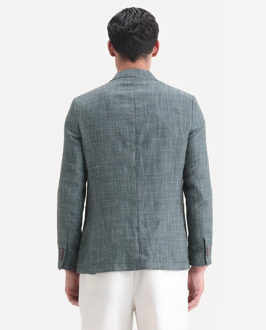 Rare Rabbit Men's Drew Olive Polyester Plain Tailored Fit Full Sleeve Lapel Neck Blazer