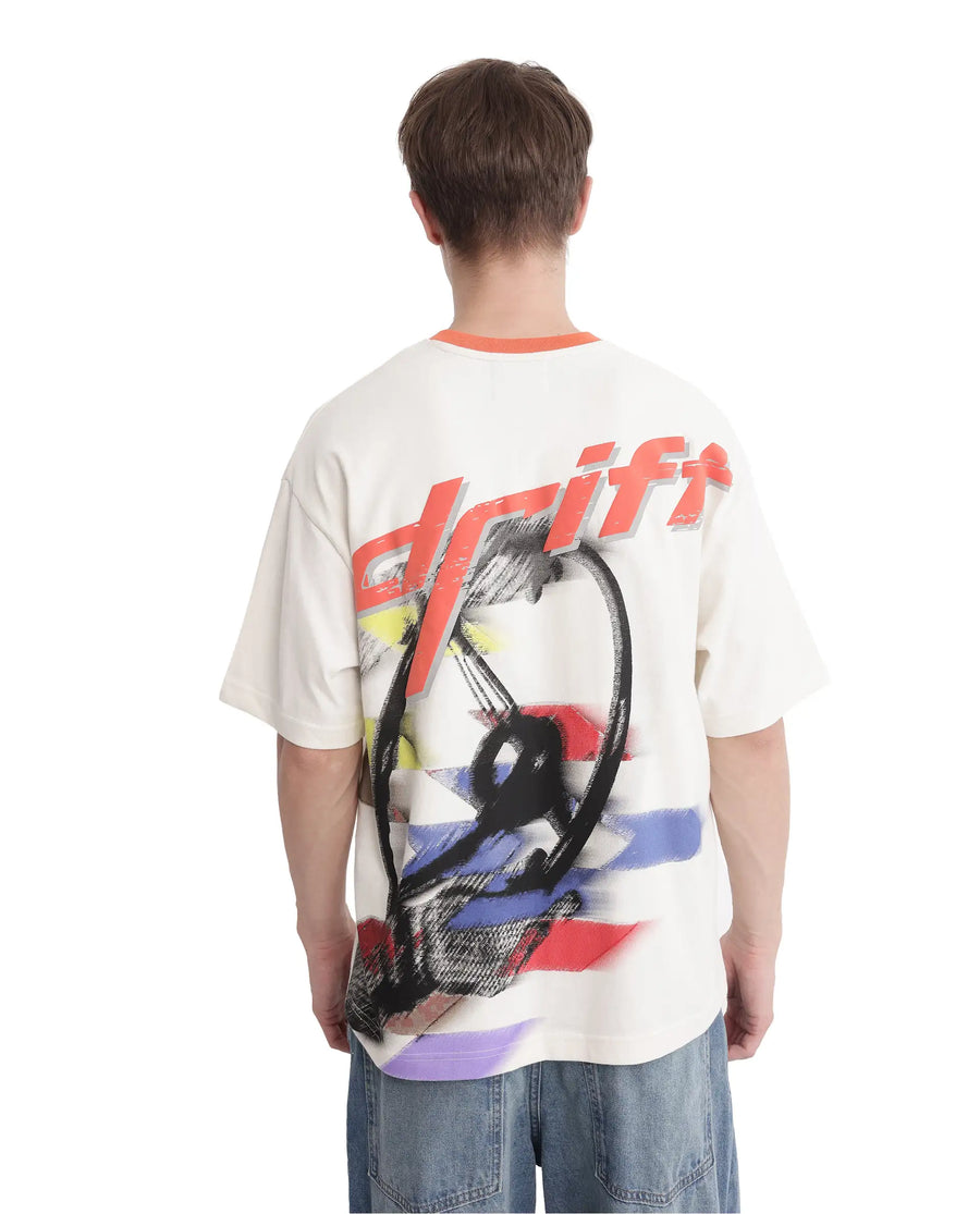 Rare Rabbit Men's Drift Off White Cotton Graphic Print Oversized Fit Half Sleeve Crew Neck T-Shirt