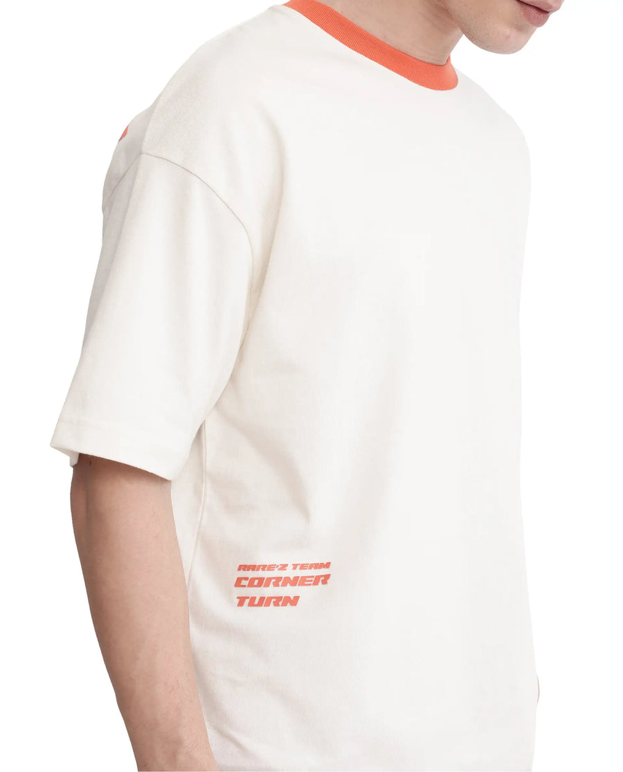 Rare Rabbit Men's Drift Off White Cotton Graphic Print Oversized Fit Half Sleeve Crew Neck T-Shirt