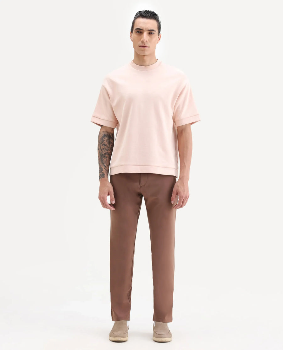 Rare Rabbit Men's Driver-2 Dusky Rust Polyester Blend Plain Regular Fit Trouser