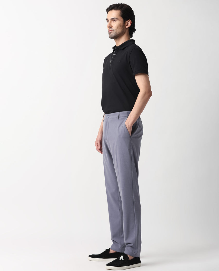 Rare Rabbit Men's Drivers Pastel Purple Polyester Blend Plain Regular Fit Trouser