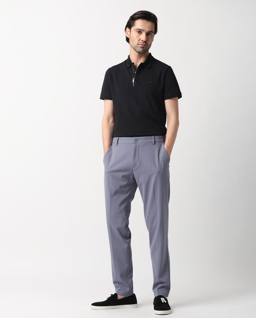 Rare Rabbit Men's Drivers Pastel Purple Polyester Blend Plain Regular Fit Trouser