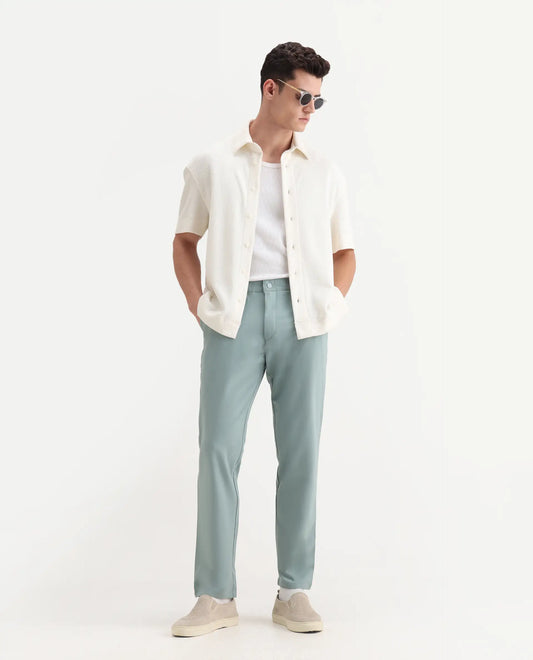 Rare Rabbit Men's Driver-2 Pastel Green Polyester Blend Plain Regular Fit Trouser