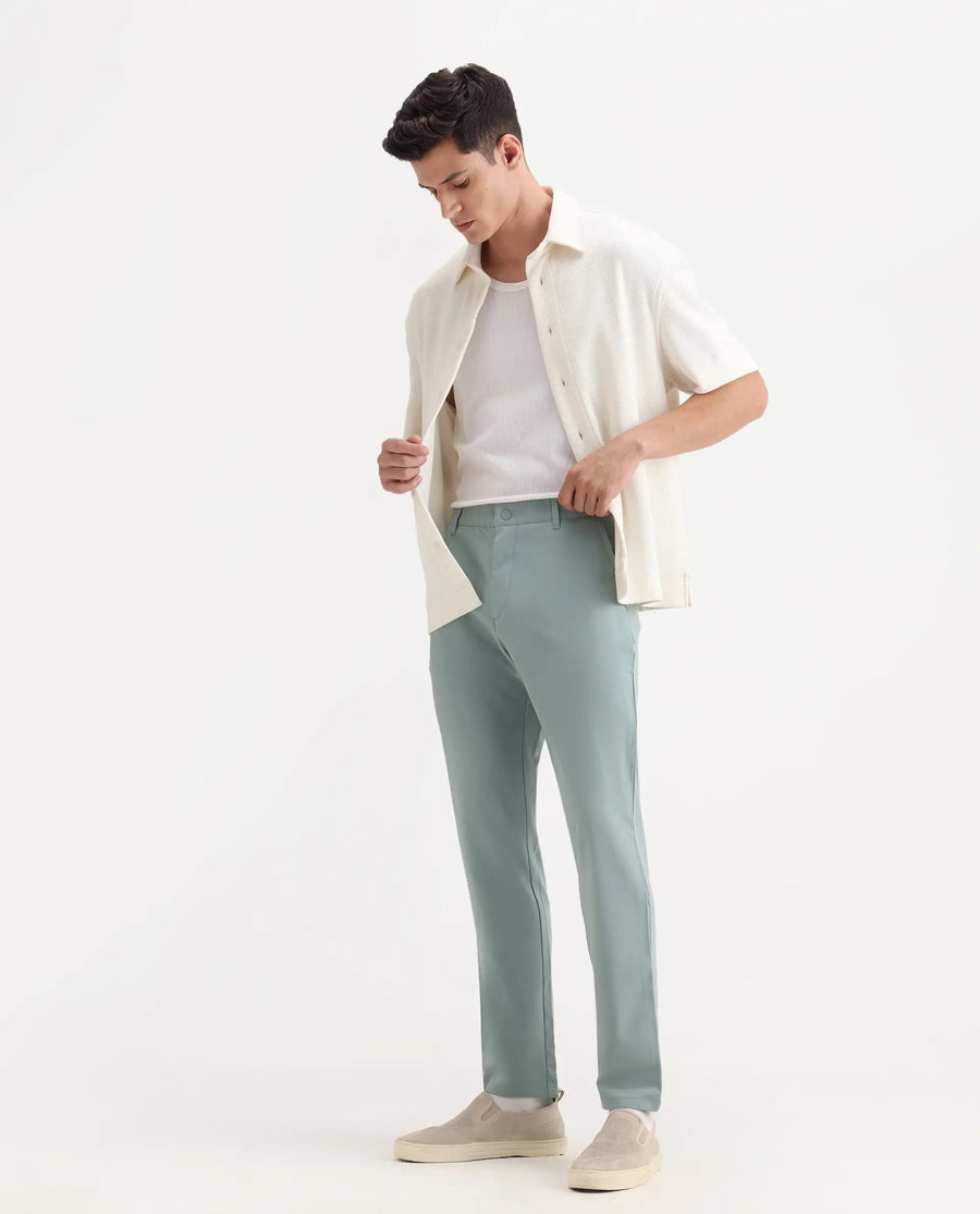Rare Rabbit Men's Driver-2 Pastel Green Polyester Blend Plain Regular Fit Trouser